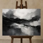 Layered Planes Monochrome Wall Art Canvas Print displayed on a studio easel