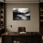 Layered Planes Monochrome Wall Art Canvas Print displayed in a contemporary gallery-inspired room