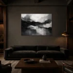 Layered Planes Monochrome Wall Art Canvas Print shown in a warm modern interior