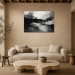 Layered Planes Monochrome Wall Art Canvas Print presented in a sophisticated home setting