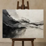 Mineral Formations Monochrome Wall Art Canvas Print displayed on a studio easel