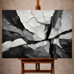 Black and white Monochrome Wall Art print featuring tectonic abstract layers and bold linear fissures for elegant interiors