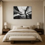 Abstract Tectonic Layers Monochrome Wall Art Canvas Print showcased in an elegant minimalist interior