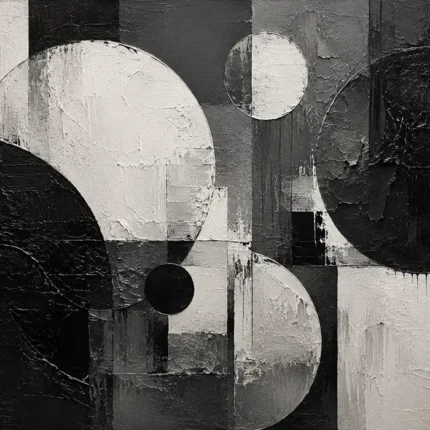 Black And White Circular Forms Monochrome Wall Art Canvas Print