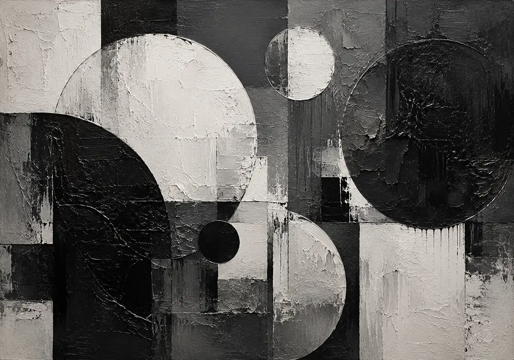 Black And White Circular Forms Monochrome Wall Art Canvas Print