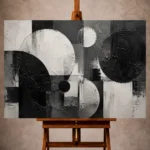Black and white Monochrome Wall Art print featuring overlapping circular forms and geometric fields for elegant interiors
