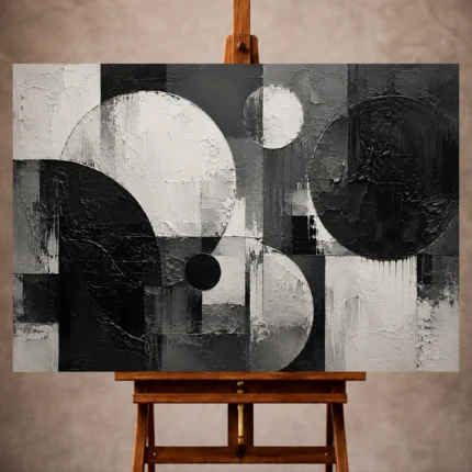 Black and white Monochrome Wall Art print featuring overlapping circular forms and geometric fields for elegant interiors