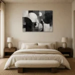 Black And White Circular Forms Monochrome Wall Art Canvas Print showcased in an elegant minimalist interior