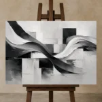 Flowing Ribbon Monochrome Wall Art Canvas Print displayed on a studio easel