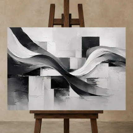 Flowing Ribbon Monochrome Wall Art Canvas Print shown in Studio Easel