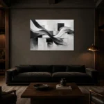 Flowing Ribbon Monochrome Wall Art Canvas Print shown in a warm modern interior