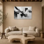 Flowing Ribbon Monochrome Wall Art Canvas Print presented in a sophisticated home setting