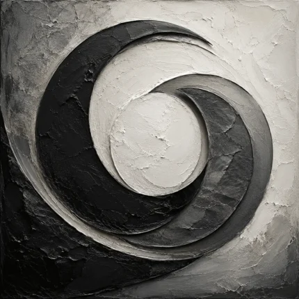 Obsidian Crescent Forms Monochrome Wall Art Canvas Print