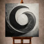 Obsidian and charcoal Monochrome Wall Art print featuring concentric crescent forms and mineral-inspired textures for elegant interiors