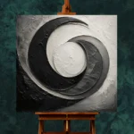 Obsidian Crescent Forms Monochrome Wall Art Canvas Print - Image 2