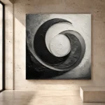 Obsidian Crescent Forms Monochrome Wall Art Canvas Print - Image 3