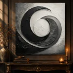 Obsidian Crescent Forms Monochrome Wall Art Canvas Print - Image 4