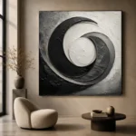 Obsidian Crescent Forms Monochrome Wall Art Canvas Print - Image 6