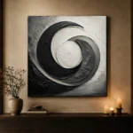 Obsidian Crescent Forms Monochrome Wall Art Canvas Print - Image 7