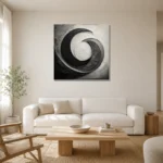 Obsidian Crescent Forms Monochrome Wall Art Canvas Print styled in a refined neutral interior
