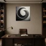 Obsidian Crescent Forms Monochrome Wall Art Canvas Print displayed in a contemporary gallery-inspired room