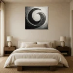 Obsidian Crescent Forms Monochrome Wall Art Canvas Print showcased in an elegant minimalist interior