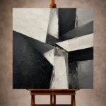 Black and white Monochrome Wall Art print featuring intersecting angular structures over textured plaster-like surfaces