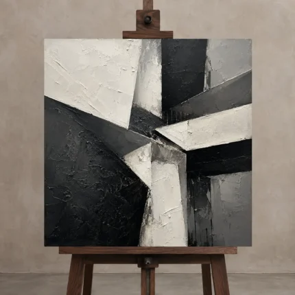 Angular Structures Monochrome Wall Art Canvas Print shown in Studio Easel