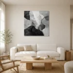 Layered Organic Forms Monochrome Wall Art Canvas Print styled in a refined neutral interior