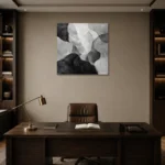 Layered Organic Forms Monochrome Wall Art Canvas Print displayed in a contemporary gallery-inspired room