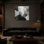 Layered Organic Forms Monochrome Wall Art Canvas Print shown in a warm modern interior