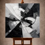 Charcoal and black Monochrome Wall Art print featuring overlapping radial arcs and geometric accents for elegant interiors