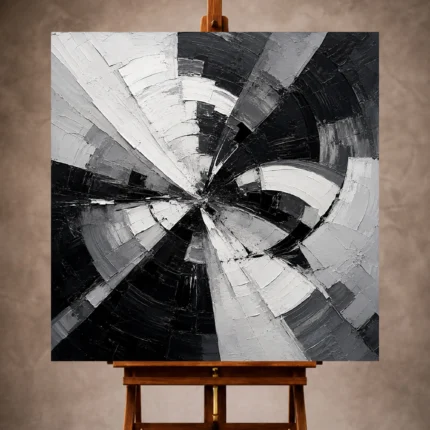 Charcoal and black Monochrome Wall Art print featuring overlapping radial arcs and geometric accents for elegant interiors