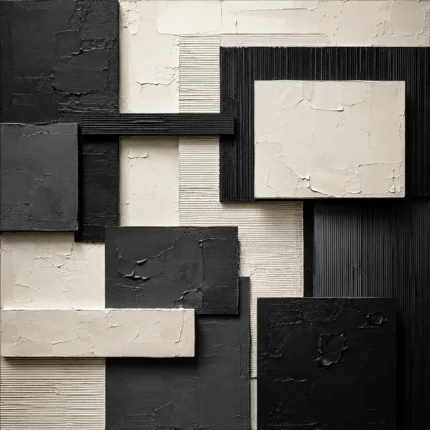 Ivory And Charcoal Geometric Monochrome Wall Art Canvas Print