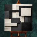 Ivory And Charcoal Geometric Monochrome Wall Art Canvas Print - Image 2