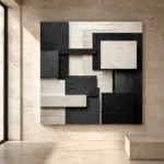 Ivory And Charcoal Geometric Monochrome Wall Art Canvas Print - Image 3