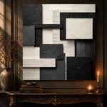 Ivory And Charcoal Geometric Monochrome Wall Art Canvas Print - Image 4