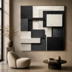 Ivory And Charcoal Geometric Monochrome Wall Art Canvas Print - Image 6