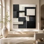 Ivory And Charcoal Geometric Monochrome Wall Art Canvas Print - Image 8