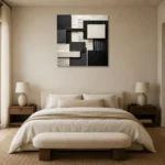 Ivory And Charcoal Geometric Monochrome Wall Art Canvas Print showcased in an elegant minimalist interior