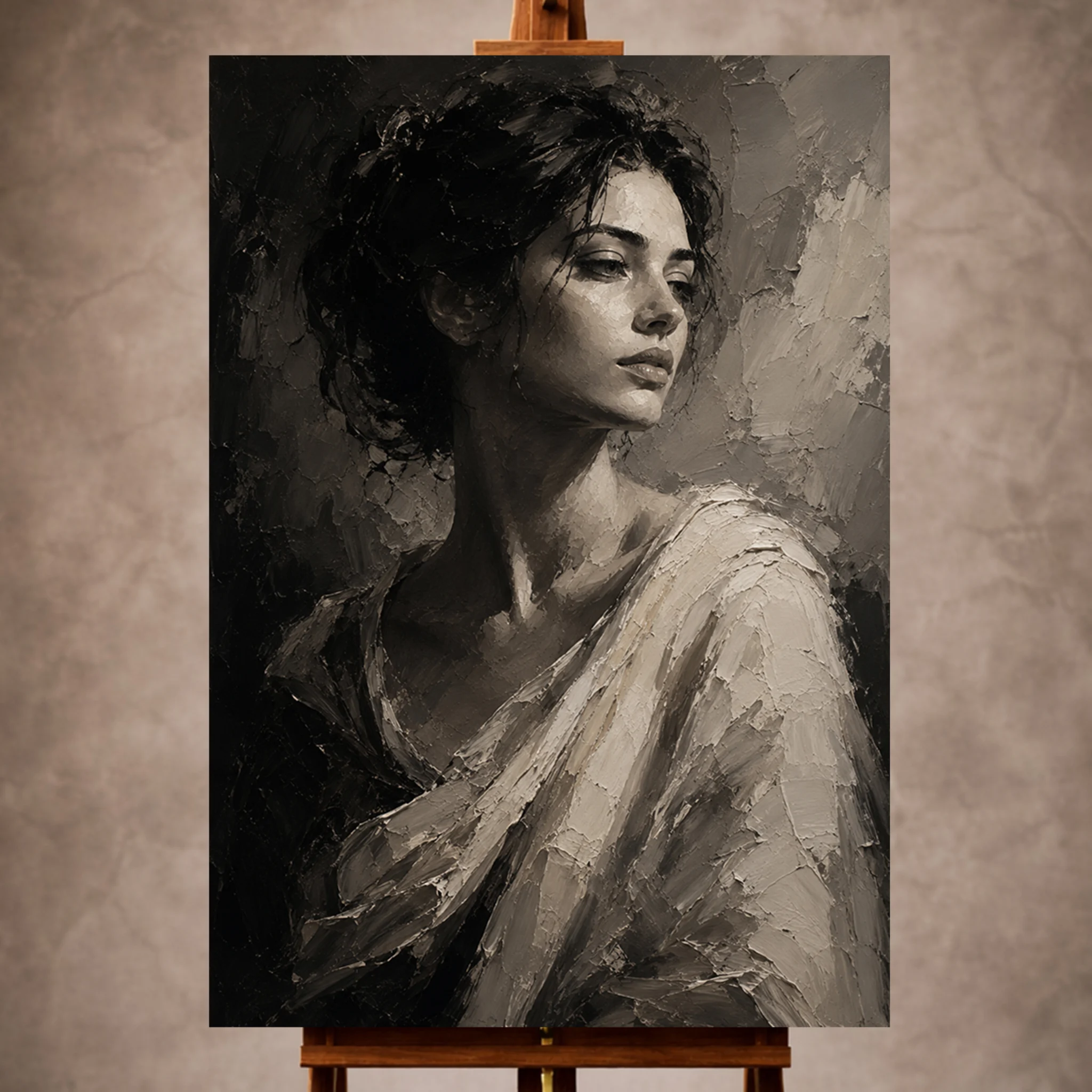 Dramatic Ivory Woman Monochrome Wall Art Canvas Print Image 1 Dramatic Ivory Woman Monochrome Wall Art Canvas Print - Image 1