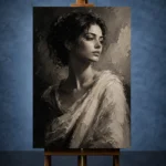 Dramatic Ivory Woman Monochrome Wall Art Canvas Print - Image 2