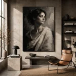 Dramatic Ivory Woman Monochrome Wall Art Canvas Print - Image 3