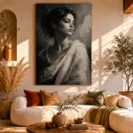 Dramatic Ivory Woman Monochrome Wall Art Canvas Print - Image 8
