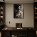 Dramatic Ivory Woman Monochrome Wall Art Canvas Print displayed in a contemporary gallery-inspired room