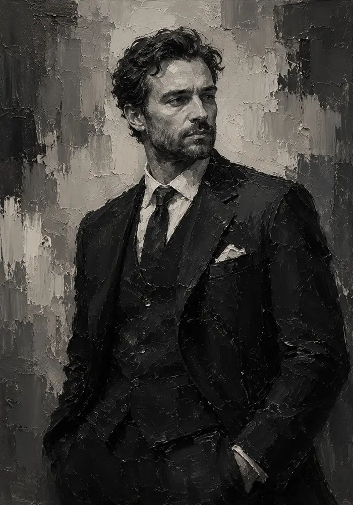 Charcoal Gentleman Monochrome Wall Art Canvas Print
