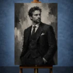 Charcoal Gentleman Monochrome Wall Art Canvas Print - Image 2