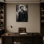 Charcoal Gentleman Monochrome Wall Art Canvas Print displayed in a contemporary gallery-inspired room