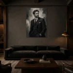 Charcoal Gentleman Monochrome Wall Art Canvas Print shown in a warm modern interior