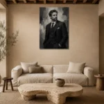 Charcoal Gentleman Monochrome Wall Art Canvas Print presented in a sophisticated home setting